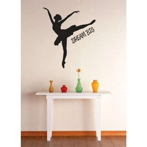 Vinyl Wall Decal Sticker : Dream Big Ballerina Dancer Girls Kids Teen Quote Picture Art Peel & Stick Mural 16x16 Inches