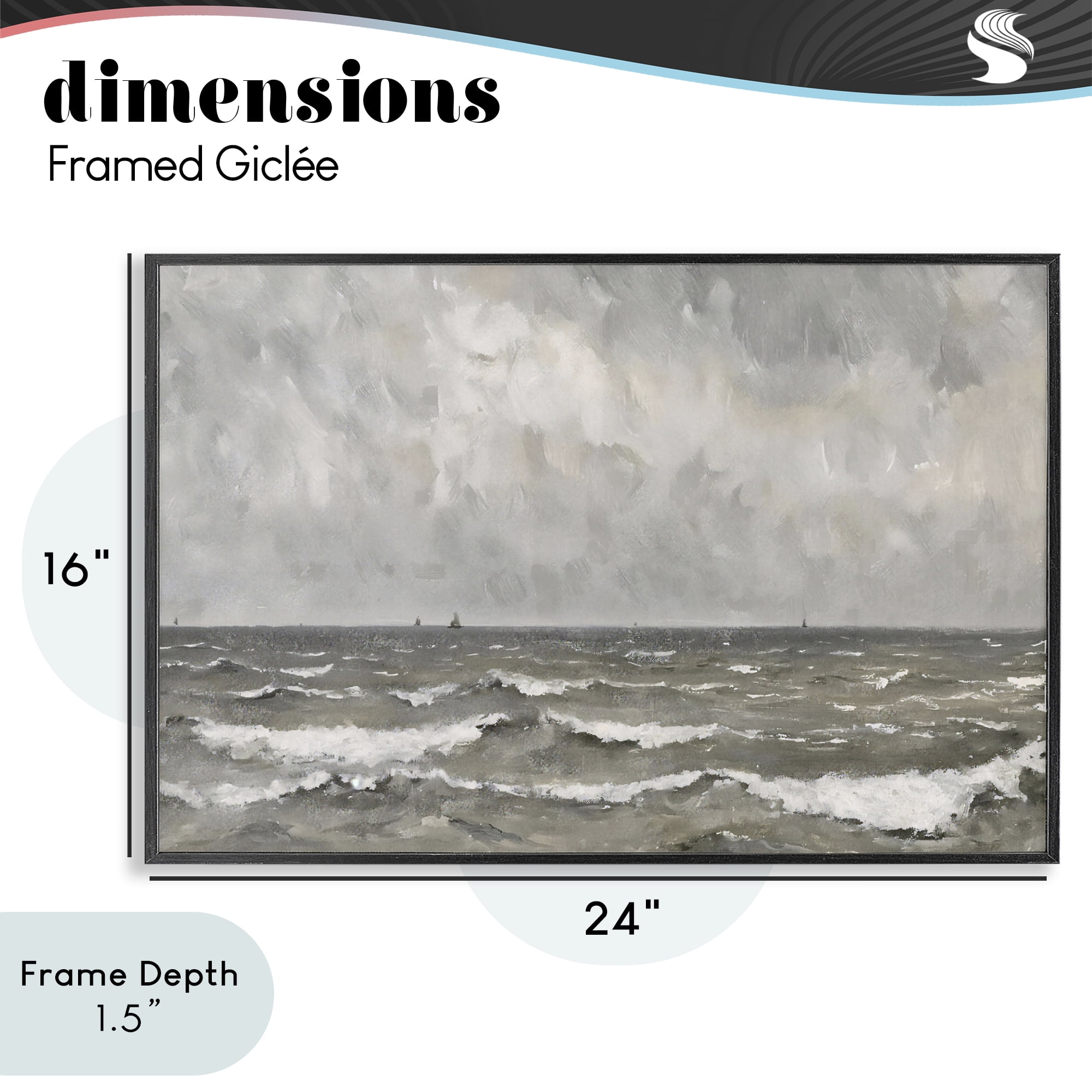 Stupell Industries Stormy Ripples at Sea Black Framed Giclee Art, design by Jacky Ngan