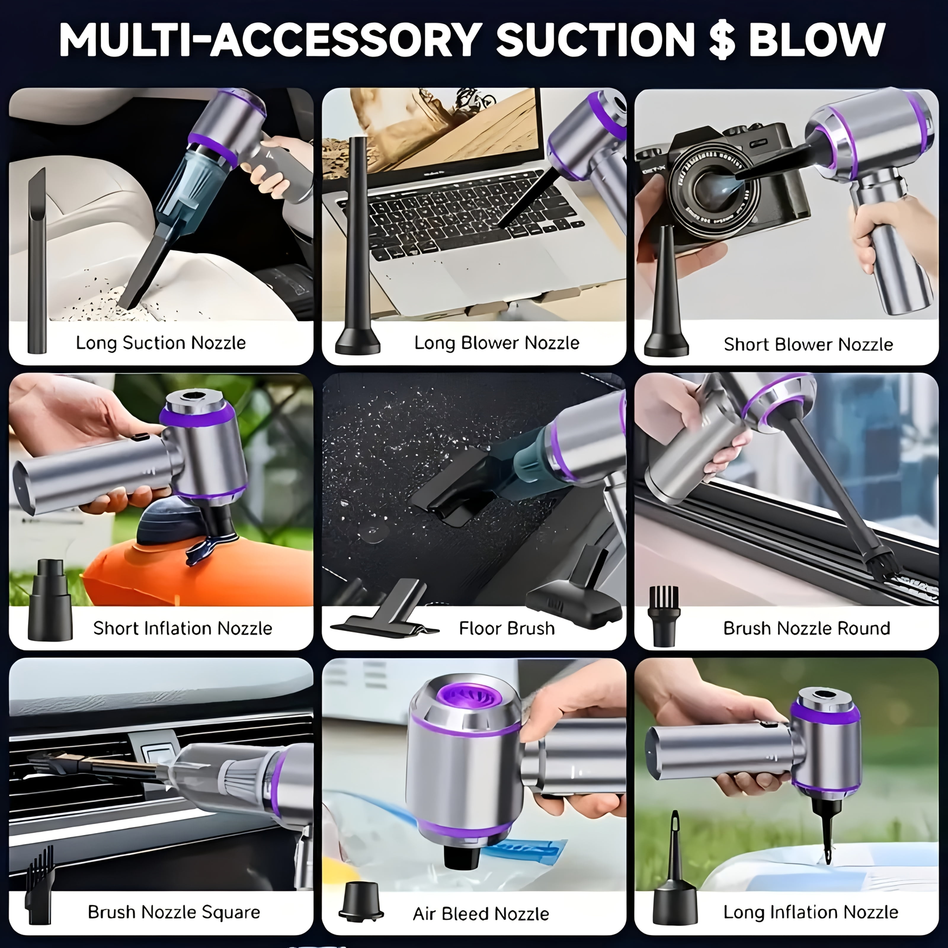 Portable Vacuum Cleaner 20000PA High Power Mini Vacuum Cleaner, 4 in 1 Compressor Blower and Pump Handheld Vacuum Cleaner for Car, Home, Office, Camping, Computer Keyboard Laptop Dust Removal Tools
