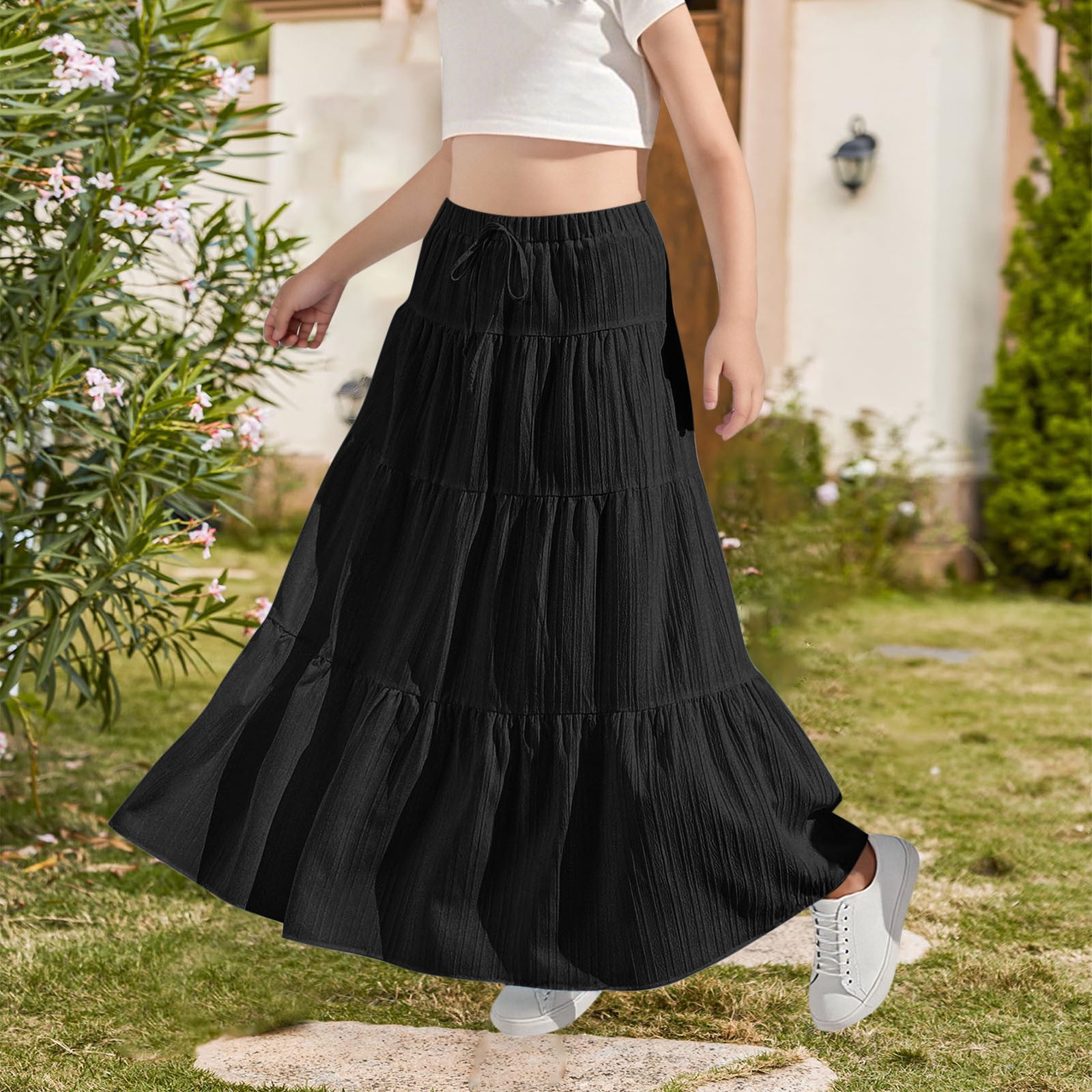 Favoffer Girls' Summer Solid Multicolor Boho Ruffled A-Line Tiered