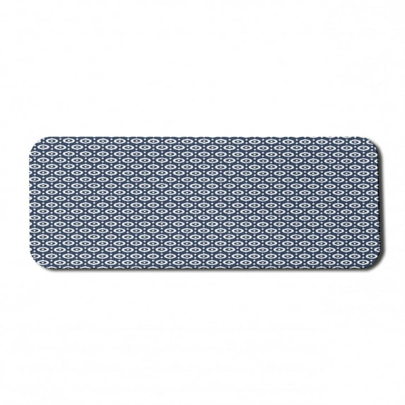 Ikat Computer Mouse Pad, Circles with Dots Ornate Pattern Vintage Design Traditional, Rectangle Non-Slip Rubber Mousepad Large, 31" x 12" Gaming Size, Dark Blue White, by Ambesonne