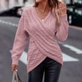 thumbnail image 2 of YUGYXL Deals Womens Cross Wrap Ruched Knitted Sweater Fall Winter Long Sleeve Slim Fit Cable Knit Sweater Fashion Deep V Neck Lightweight Clothes Going Out Tops, 2 of 8