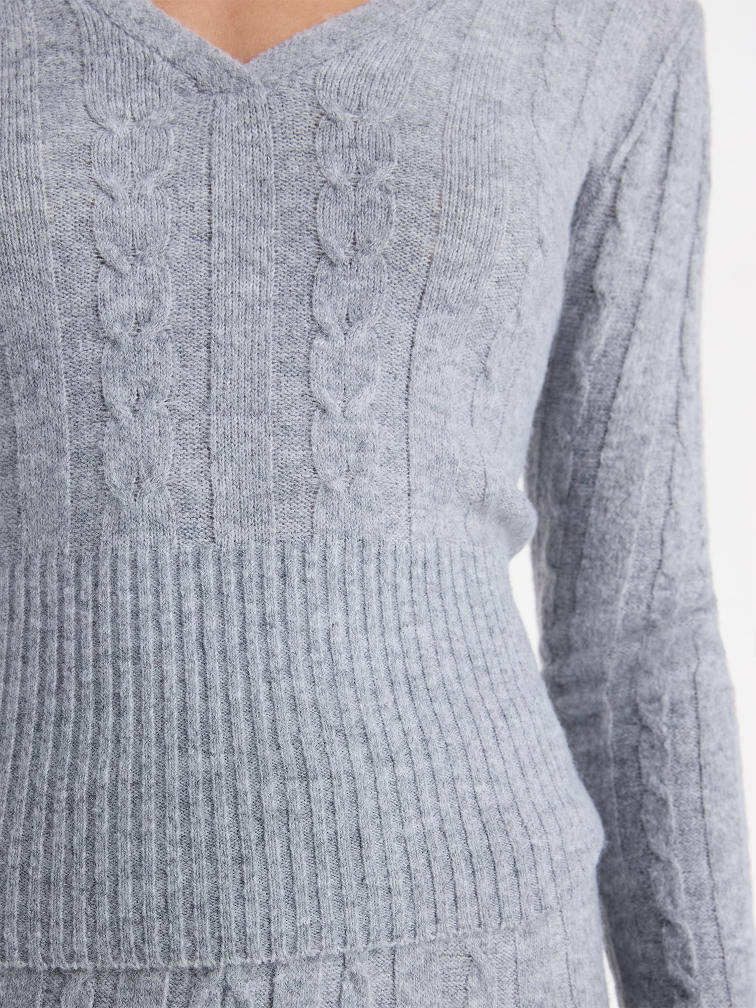 No Boundaries Cable Knit Sweater Hoodie, Lightweight, Women's
