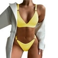 thumbnail image 4 of Womens Bikinis Sexy V Neck Solid Color Strip Pad Bikini Two Piece Swimsuit, 4 of 8
