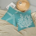 thumbnail image 5 of Coastal Pillow Covers 20x20 Set of 2 Aqua Teal Turquoise Coral Starfish Throw Pillows Nautical Ocean Decorations Summer Linen Beach Pillowcase Outdoor Decor Farmhouse Cushion Case for Couch, 5 of 6