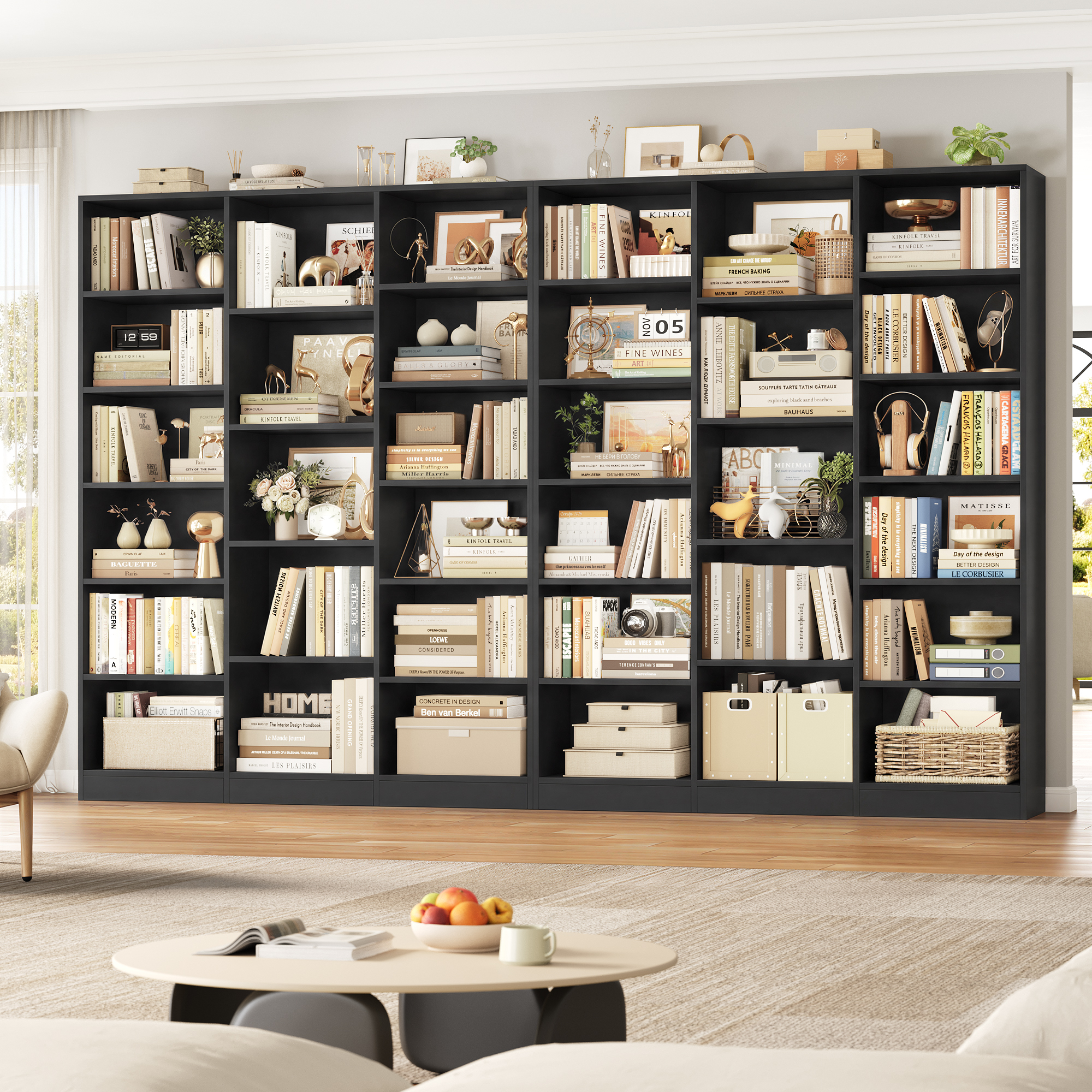 Homfa Triple Row 6-Tier Bookshelf, Black, 74 Inches photo 3
