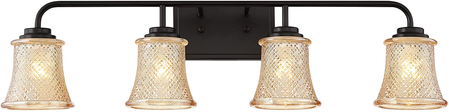 Vanity Art Elegant Cut Crystal Glass 4 Lights Bath Vanity Light for Over Mirror Hallway Living Room | Modern Wall Lighting with Clear Glass Shade Bathroom Light Fixtures W5004BK-B02