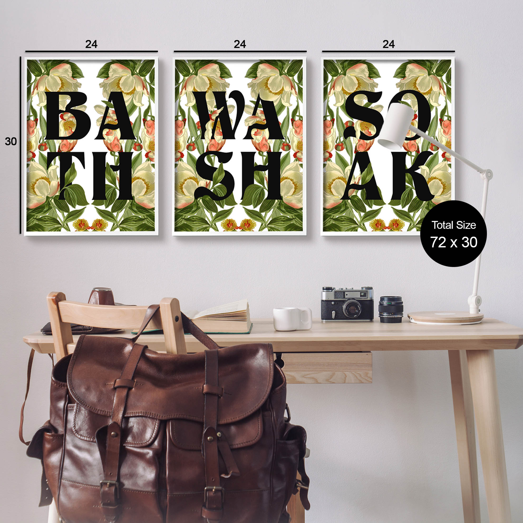 Bath Wash Soak Floral Bathroom Botanical & Floral Graphic Art White Framed Art Print Wall Art, Set of 3