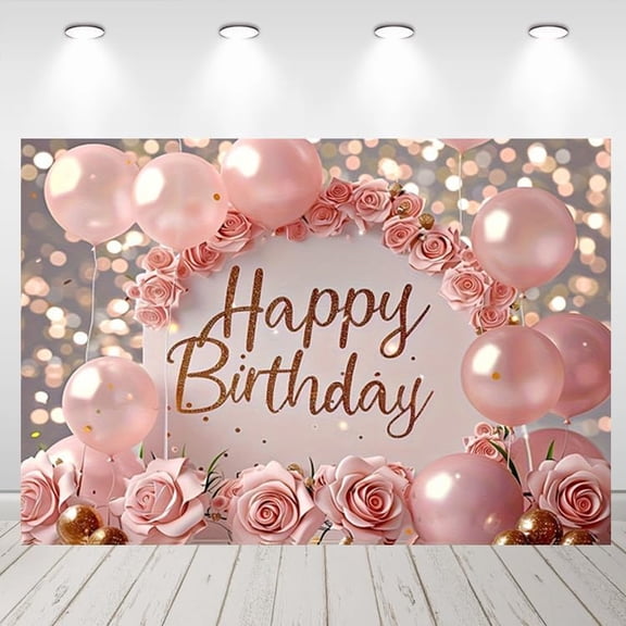 7x5FT Pink Balloon Garland Arch Happy Birthday Backdrop Baby Shower Wedding Anniversary Princess Party Background Party Decoration Banner Photo Booth Props Supplies