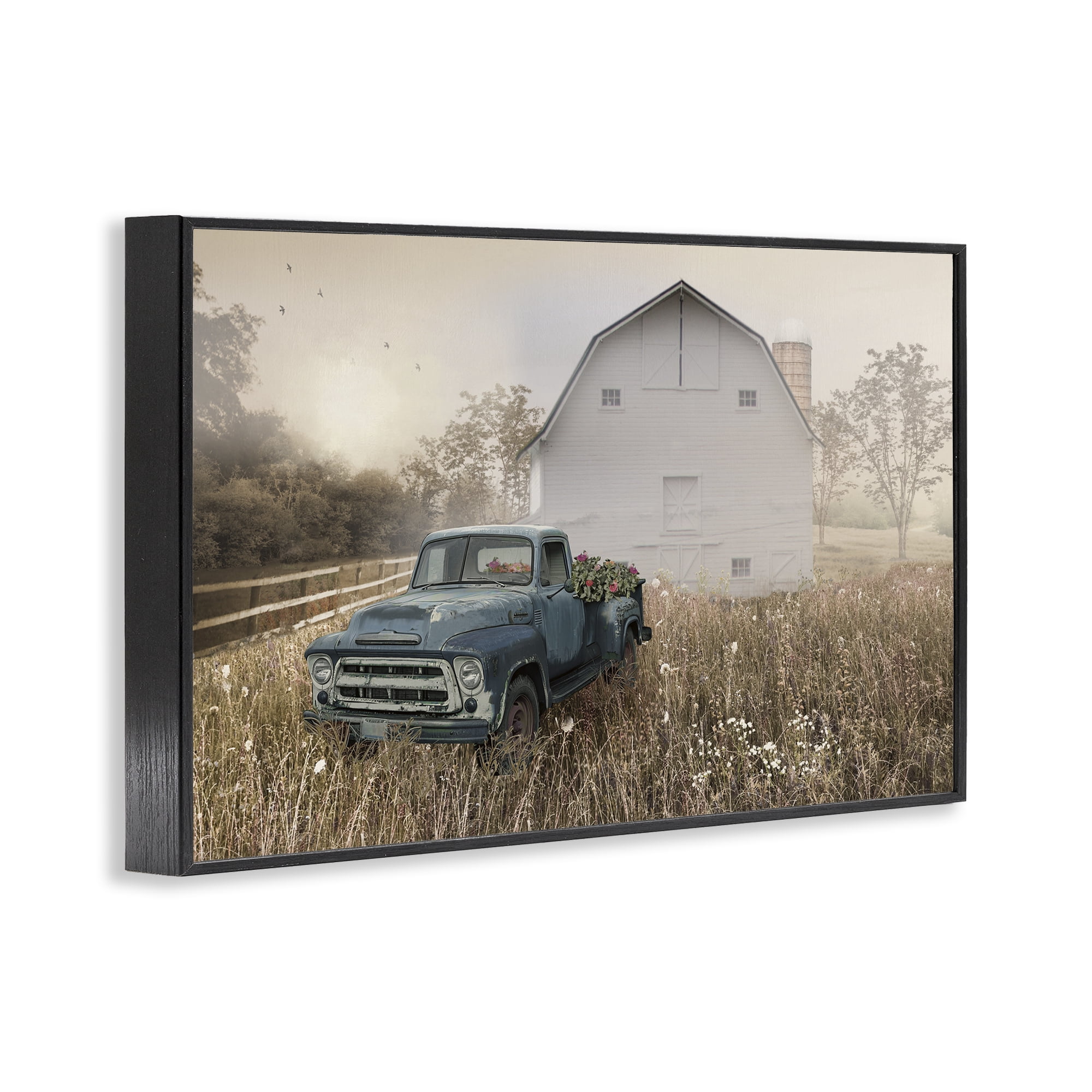 Stupell Industries Vintage Pickup in Wildflowers Black Framed Giclee Art, design by Nan