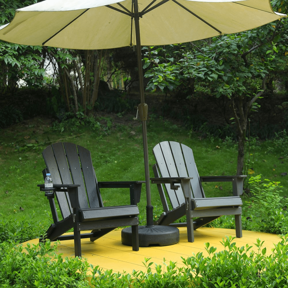 WGYPRIME Folding Adirondack Chair with Dual Cup Holder, Composite  All-Weather Adirondack Chair, Adjustable Adirondack Chair with Wood Texture