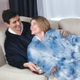 thumbnail image 3 of Huggle Hoodie, Fleece & Sherpa Wearable Blanket Hoodie, Blue Tie Dye, 3 of 7