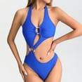 thumbnail image 2 of Bigersell Cut Out One-Piece Swimsuit Women High Cut V-Neck Bathing Suit Backless Monokini Swimwear Blue XL, 2 of 3