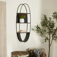 thumbnail image 2 of DecMode 16" x 6" Oval 2-Tier Black Wall Shelf with Wood Accents, 2 of 13