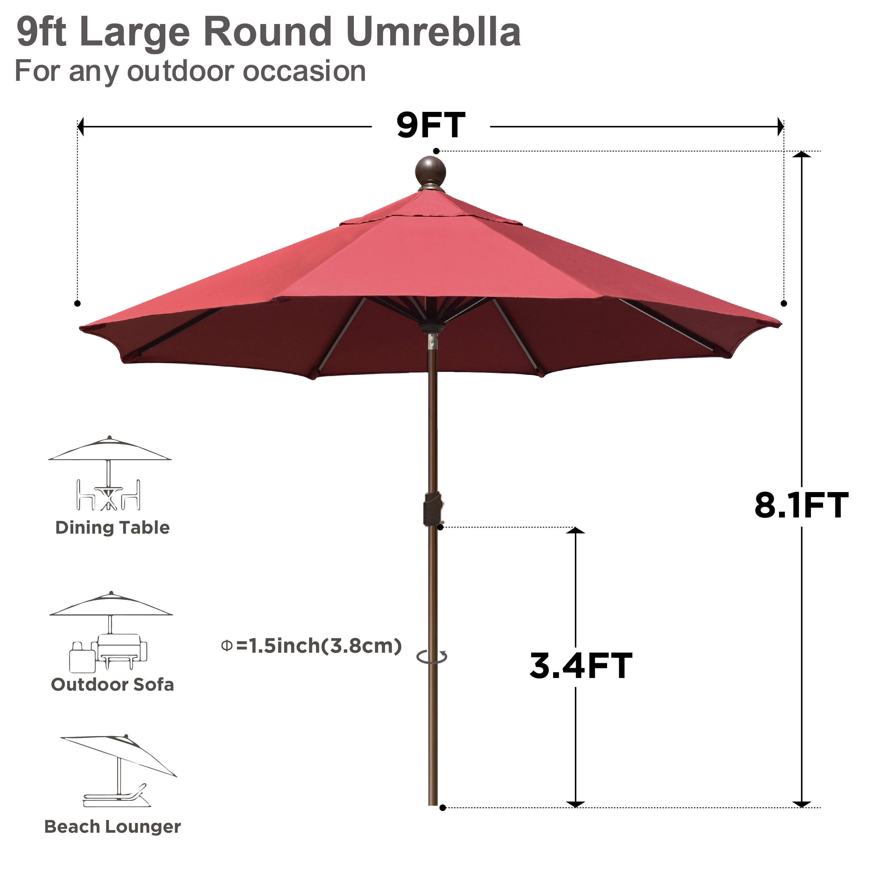 EliteShade 9Ft Market Umbrella Patio Outdoor Table Umbrella with Ventilation and 5 Years Non-Fading Guarantee，Sunflower