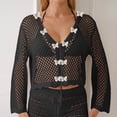 thumbnail image 6 of Women's Long Sleeve V Neck Crochet Cardigan Summer Tie Front Hollow out Cropped Tops Beach Cover Up Bathing Suit Cover up for Women Black One Size, 6 of 6