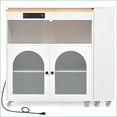 thumbnail image 5 of Kitchen Island Rolling Cart with Extendable Table, White Modern with LED Lights, USB Ports, Storage | White | MDF, 5 of 26