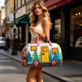 thumbnail image 6 of Boho Patchwork Camper Print Quilted Duffle Bag, Vintage Handmade Weekender Travel Tote for Overnight Trip, Camping, Casual Daily Luggage Storage C, 6 of 8