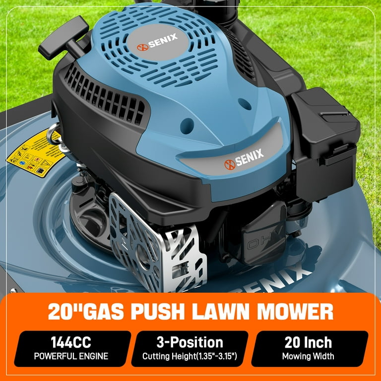Senix, Gas Lawn Mower, 20 in Cutting Blade, 21 in Steel Deck