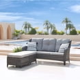 thumbnail image 3 of Pocassy  3-Piece Outdoor Wicker Sofa Set with Ottoman Grey/Grey, 3 of 5