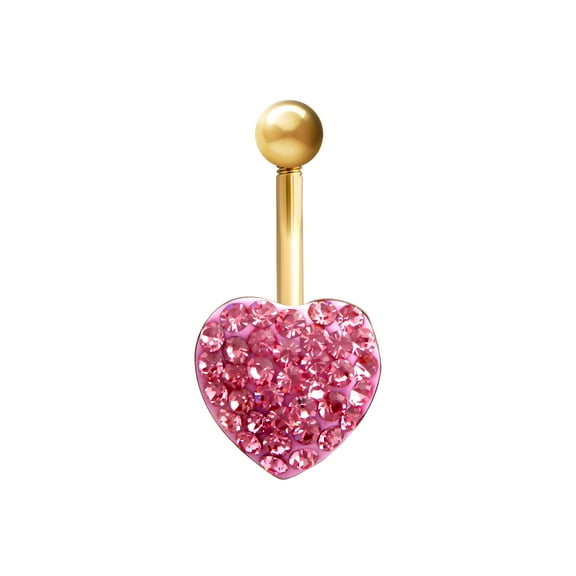 9ct Gold Jewelco London Baby Pink Crystal Love Heart Banana Belly Bar, 10mm