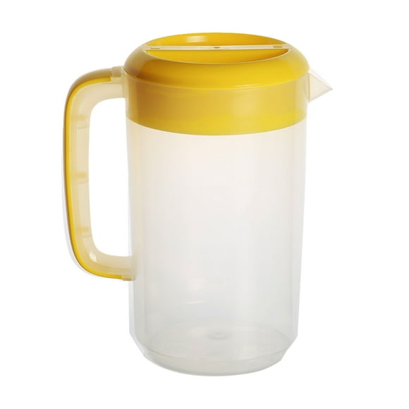 EeaseMX Recipiente de almacenamiento de bebidas de gran capacidad para té con leche, tetera medidora, con tapa, resistente al calor, jarra de agua fría, jarra de jugo de plástico (2500 ml, amarillo)
