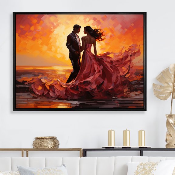 Designart "Salsa Dance Under The Sunset IV" Dance Floater Framed Canvas Wall Art