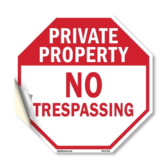 Private Property No Trespassing 10 inch X 10 inch Octagon Vinyl Label Decal Sticker Weather Resistant, UV Protected for Workplace, Private Property, and Construction Site, Made in the