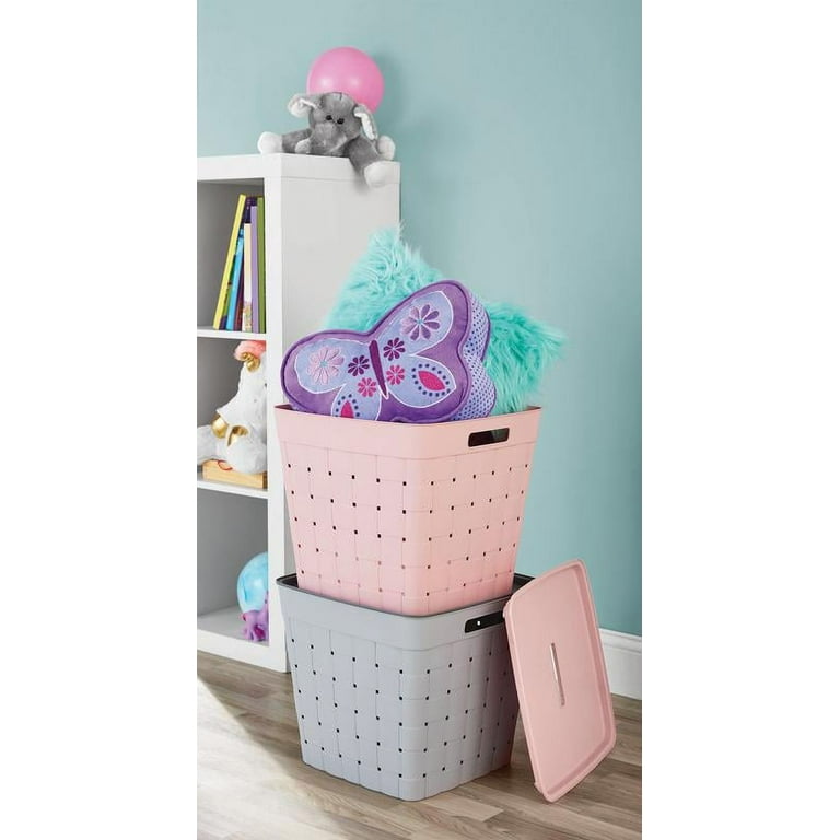 Your Zone Large Wide Weave Stacking Bin, Pink, 4/Case - Walmart.com