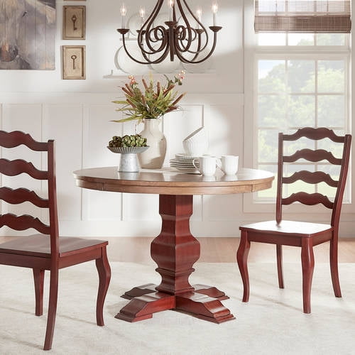 Weston Home 45 Round Oak Top Dining Table With Berry Red Pedestal Base Com Weston Home 45 Round Oak Top Dining, Red Wood Round Dining Table