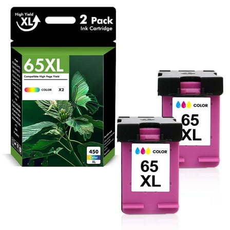 65 65XL Ink Cartridges Compatible for HP 65XL 65 2 Pack Tri-color Ink for Envy 5055 5052 5058 Deskjet 3755 2655 2652 3722 2622 2624 2620