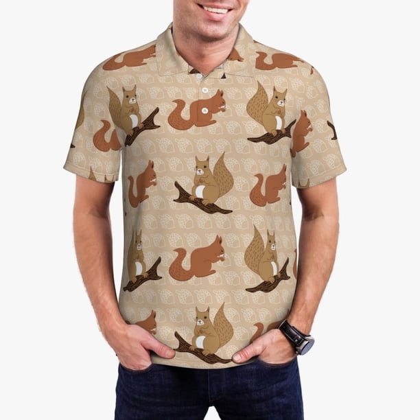 Fotbe Squirrel nut backgrounds Camiseta Polo de Golf para Hombre con Estampado – Camisa Deportiva Transpirable con Cuello Abotonado-Small