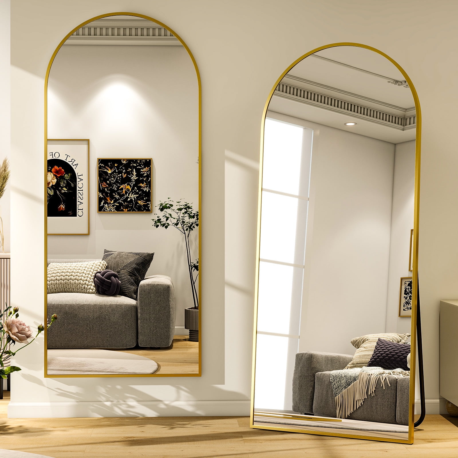 Anyrose 31x71 Full Length Mirror Arched Aluminum Alloy Framed Floor Mirror,Gold