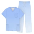 thumbnail image 4 of HAJWOH Scrubs for Men Set Stretchy Nursing Uniform Short Sleeve V Neck Scrub & Jogger Pants Solid Color Medical Scrub Sets with Multi Pocket Blue XL, 4 of 5