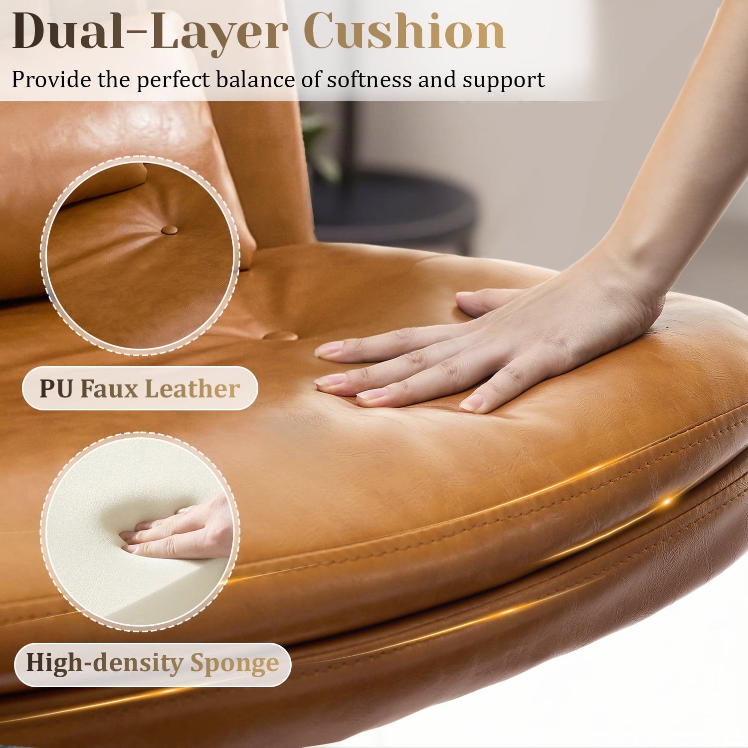 IPKIG Armless Criss Cross Office Chair, Brown PU Leather Adjustable Swivel Desk Chair with Lumbar Support Pillow for Home Office, Living Room, Vanity