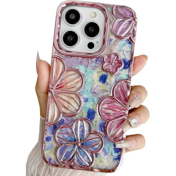 for iPhone 13 Pro Max Case 3D Flower Retro Floral Clear Soft TPU Stylish Cute Colorful Shockproof Women Girls Protective Case for iPhone 13 Pro Max,Pink