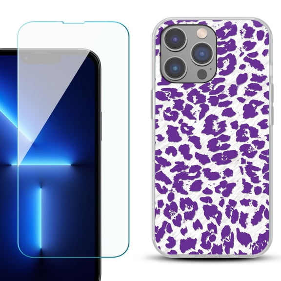 Slim-Fit Gel TPU Phone Case for iPhone 14 Pro Max, with Tempered Glass Screen Protector, by OneToughShield ® - Cheetah Purple