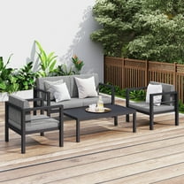 Aluminum Patio Furniture Set, 4 Pieces Modern Conversation Set with Upgrade Cushion and Coffee Table, Outdoor Set Sectional Sofa for Garden