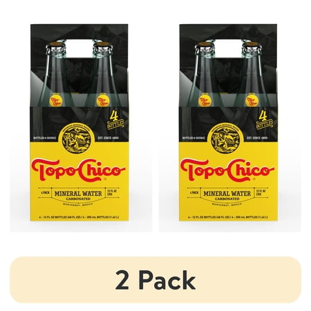 (2 pack) Topo Chico Sparkling Mineral Water Glass Bottles, 12 fl oz, 4 Pack