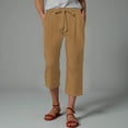 thumbnail image 5 of GEWSEY Plus Size Casual Pants for Women Cotton Linen Capris Summer 2025 Straight Wide Leg Loose Drawstring Elastic Waist Cropped Trouser (Yellow, 3XL), 5 of 8