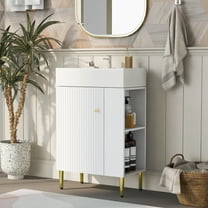 EUROCO 21.6" Bathroom vanity Cabinet with Ceramic Vessel Sink,Right side storge