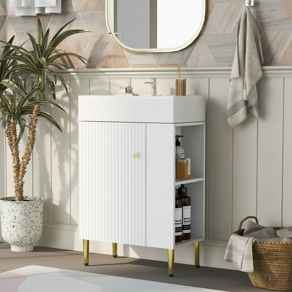 EUROCO 21.6" Bathroom vanity Cabinet with Ceramic Vessel Sink,Right side storge