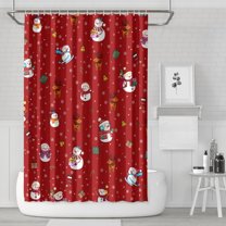 Red Christmas Snowman Pattern Shower Curtain 72"x72" ,Bathroom Decorative Shower Curtains Set with 12 Hooks,Modern Waterproof Washable Shower Curtain