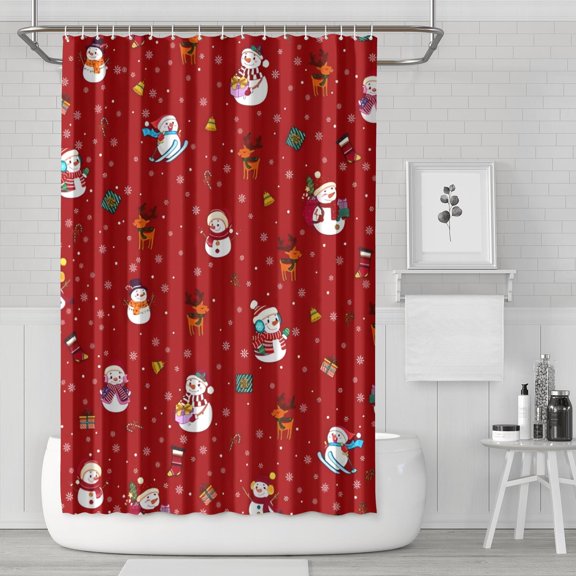 Red Christmas Snowman Pattern Shower Curtain 72"x72" ,Bathroom Decorative Shower Curtains Set with 12 Hooks,Modern Waterproof Washable Shower Curtain