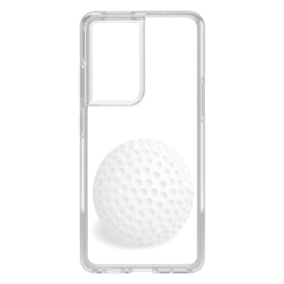 DistinctInk Clear Shockproof Hybrid Case for Galaxy S21 ULTRA 5G (6.8" Screen) - TPU Bumper, Acrylic Back, Tempered Glass Screen Protector - White Golf Ball
