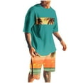 thumbnail image 3 of VBTAPA Men's Summer Tracksuit 2 Piece Beach Outfits Tropical Print Crewneck Tee and Shorts Set Casual Sweat Suit with Pockets Daily Sales Green XL, 3 of 6