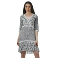 thumbnail image 1 of Moomaya Robe Courte Décontractée pour Femmes en Georgette Imprimée à Manches 3/4 et Col en V, 1 of 6