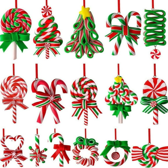 16Pcs Candy Cane Christmas Decorations, Wooden Hanging Pendant, Ornaments Tree Party Ornaments, For Xmas Color