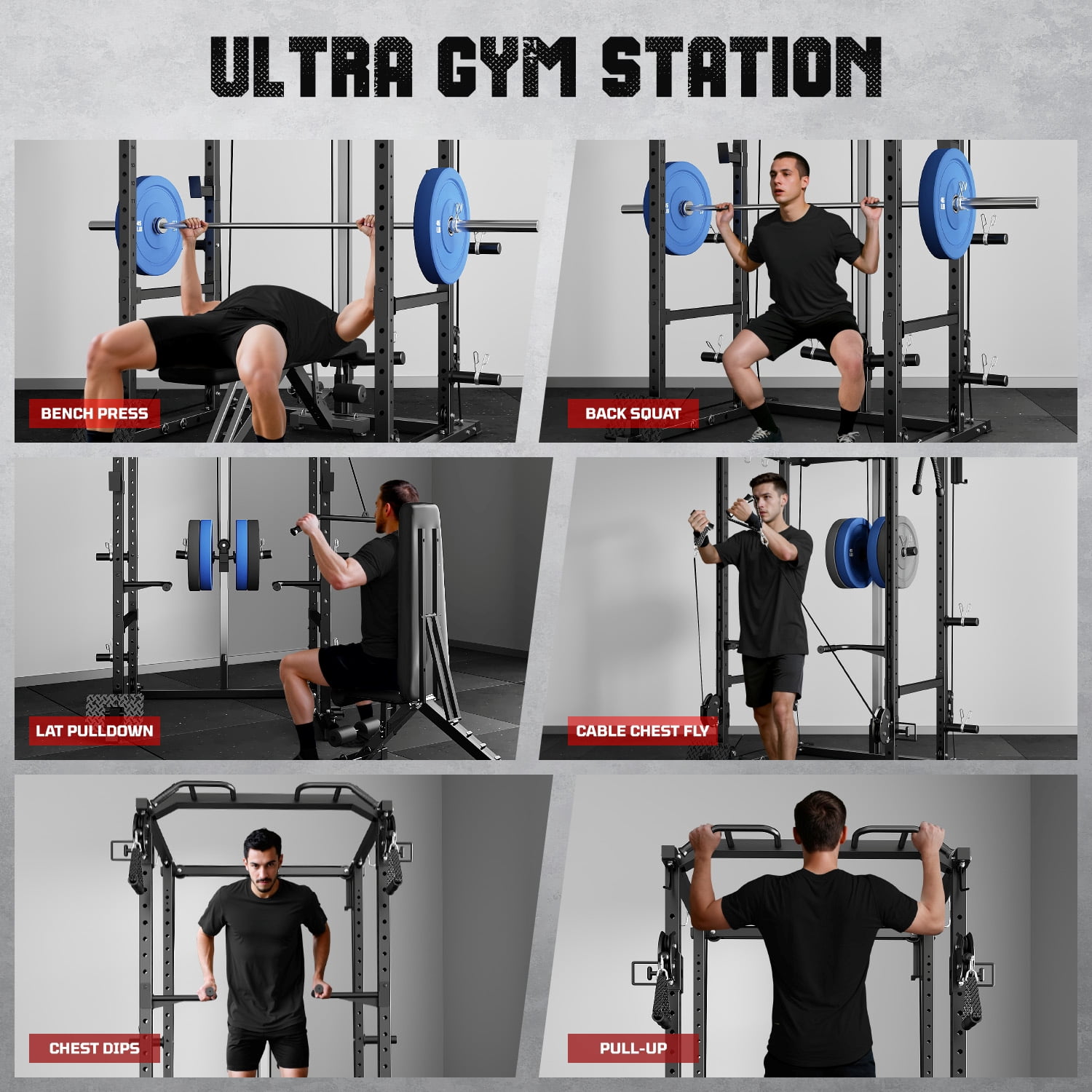 MITONOS Power Cage, 2000LB Squat Rack with Cable Crossover System, Multi-Function Weight Cage, Home Gym Workout Machine with More Training Attachments, BK