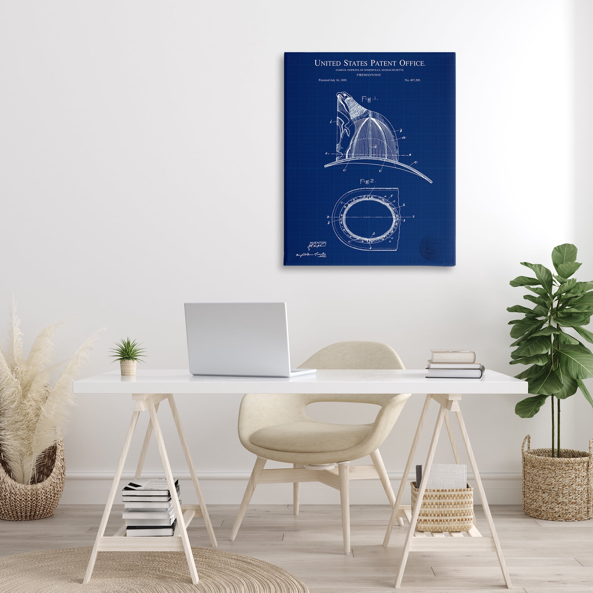 Stupell Industries Fireman's Hat Blueprint Typography Painting Gallery Wrapped Canvas Art Print Wall Art, 30 x 40